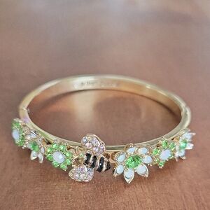 Betsey Johnson Gold-Tone Floral & Bee Bracelet with Green, White & Pink Accents